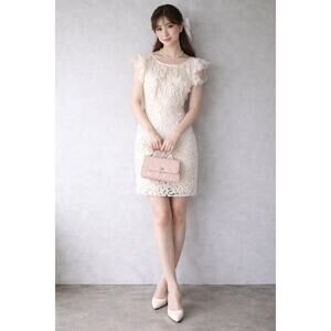 Obzée Kang Jin Young Ivory Lace Sheath Dress | Flutter Sleeve XS